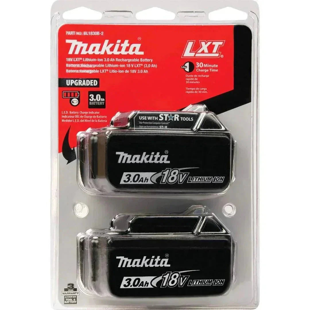 Makita BL1830B 18V LXT 3.0Ah Lithium-Ion Battery Twin Pack – Fast Charging & Long Runtime