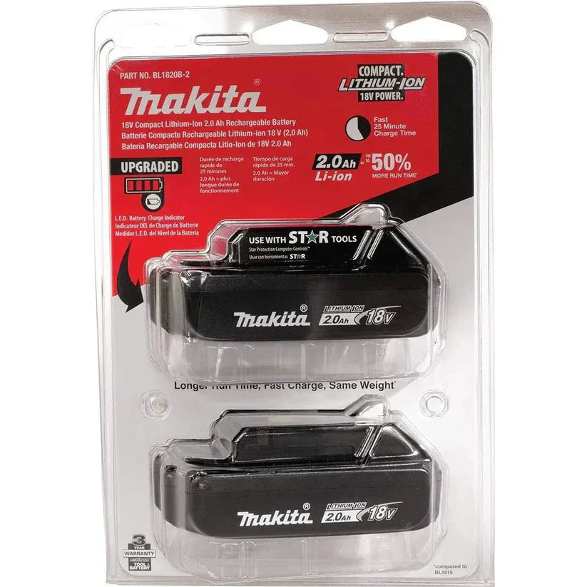 Makita BL1820B 18V LXT 2.0Ah Compact Lithium-Ion Battery | Lightweight Power for LXT Tools